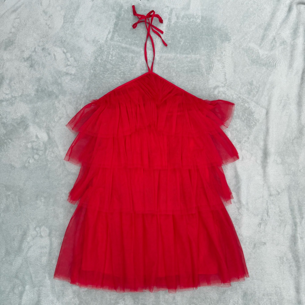 Pink Lily boutique red tulle tiered mini dress